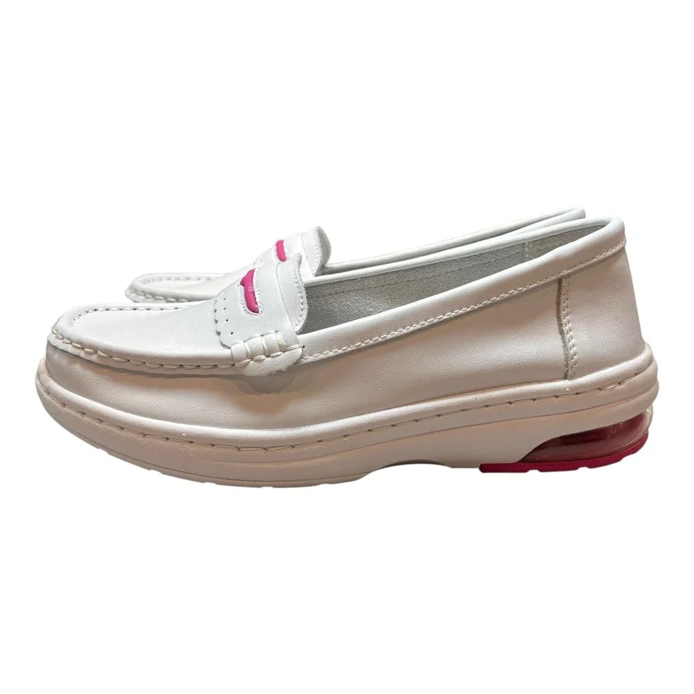 MaxMuxun White Pink Flat Anti-Skid Breathable Medical Nurse Shoes Women's Size 8